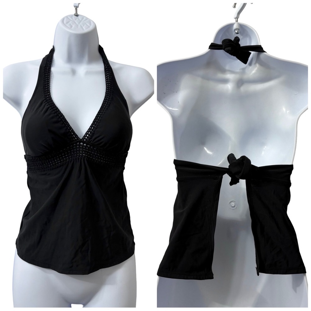 Robin Piccone Black Tankini Halter Open Back Swim Top Size Small